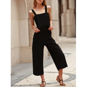 Stylish Black Loose-Fitting Cropped Overalls For Women black