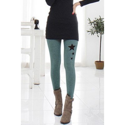 Stylish Elastic Waist Star Pattern Hollow Out Bodycon Ankle Pants For Women gray