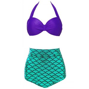 Stylish Halter Fish Scale Pattern Women's Bikini Set purple