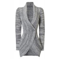 Stylish Shawl Collar Long Sleeve Slimming Cable Cardigan For Women gray