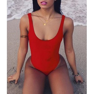 Women's Plunging Neck Red One Piece Swimwear red