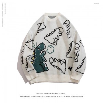 O-Neck Long Sleeve Women's Oversize Sweater Solid Dinosaur Printed Loose Casual Oversized Knitted Pullover