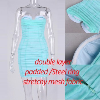  Mesh Bodycon Dress Women 2021 New Arrivals Lined Mini Strapless 