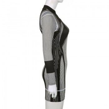 Striped Printed Long Sleeve Slim Bodycon Casual Mini Dress Streetear Party Club