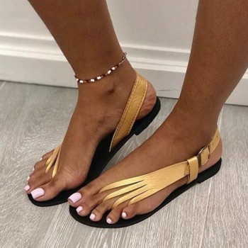 Women's Flat Comfort Sandals Flat Fashion Casual Sandals Beach Trend One-Line Buckle Black Gold White