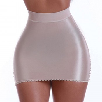 Womens Solid Color Stretchy High Waist Miniskirt Ladies Glossy Bodycon Pencil Skirt for Party Club Music Festival