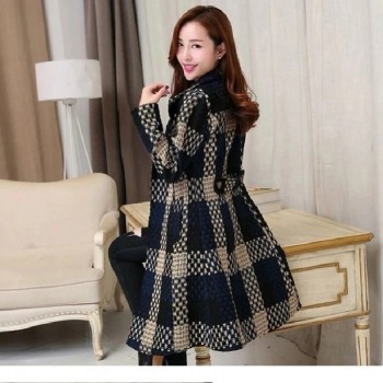 Winter Jacket Women's Plaid Woolen Coat New Korean Stand Collar Slim Plus Size Wool Basic
