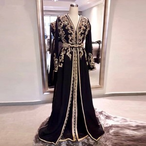 Black Long Sleeve Moroccan Caftans Evening Gown robes