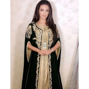 Dark Green Moroccan Caftans Evening Dresses Embroidery Appliques Elegant Long Formal Dress Dubai 