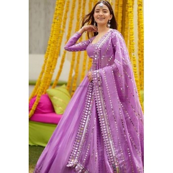 Embellished Mirror Lavender Prom Occasion Dresses with Wrap Indian Two Pieces Crystal Muslim Purple