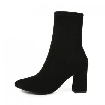 Black Brown Flock Thick Heel Ankle Boots Women Winter Shoes Nice Elegant High Heel Pointed Toe Keep 