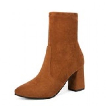 Black Brown Flock Thick Heel Ankle Boots Women Winter Shoes Nice Elegant High Heel Pointed Toe Keep 