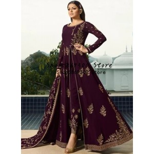 Anarkali suits party wear Anarkali evening dresses 2022 grape purple gold lace applique long sleeve arabic 