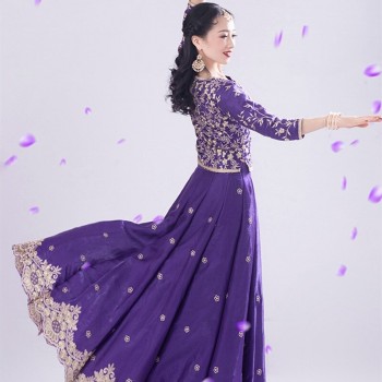 India Traditional Saree For Woman Ethnic Styles Lehenga Choli Elegent Lady Dance Cloth Purple Color Top Pants Scarf