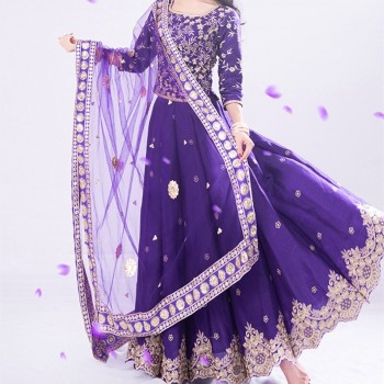 India Traditional Saree For Woman Ethnic Styles Lehenga Choli Elegent Lady Dance Cloth Purple Color Top Pants Scarf