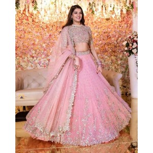 Traditional Two Pieces Pink Wedding Dresses with Wrap Lace Beaded applique muslim Indian