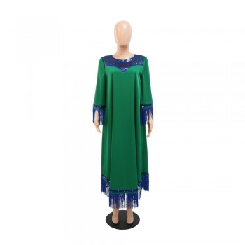 Morocco Dress Women Sequins Tassel Muslim Abaya Kaftan Evening Dress