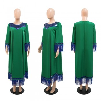 Morocco Dress Women Sequins Tassel Muslim Abaya Kaftan Evening Dress