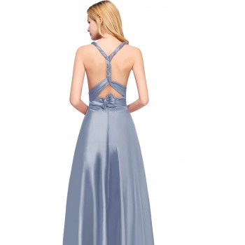  Sexy Evening Dress Infinity Style Convertible Bridesmaid V neckline Gown Sleeveless Blue
