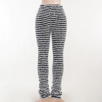 Black and White Striped Knitted Stacked Pants Women Bottoms