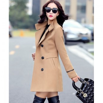 Winter Wool Jacket Womens Clothing Medium Length Woolen Coats Slim Wild Elegant Female