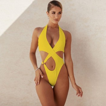 One Piece 2021 New Swimwear Women Swimsuit Solid Backless Crossover Monokini Swimming Suit For Female Brazilian Beachwear Summer