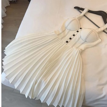 Pleated Dress For Women Sexy Elegant Luxury Tube Dress Backless Single-breasted High Waist Spaghetti Strap