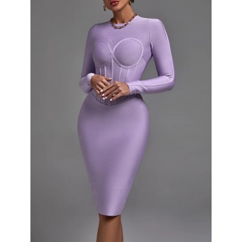 Long Sleeve Bandage Dress 2022 New Women's Lilac Bodycon Dress Elegant Purple