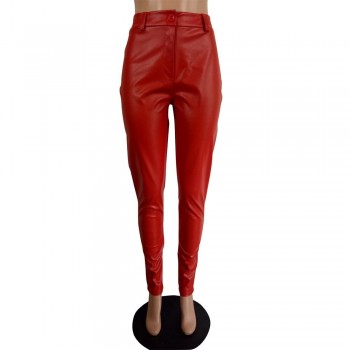 Pu Leather pants streetwear women new arrival hipster sexy mujer button skinny Stretch hot Classic trousers Red Black