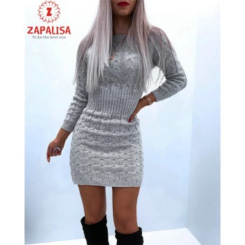 Women Solid Color Knitted Mini Dress O-Neck Long Sleeve Mid Waist Autumn Winter Slim Pullovers Pencil Dress