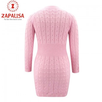 Women Solid Color Knitted Mini Dress O-Neck Long Sleeve Mid Waist Autumn Winter Slim Pullovers Pencil Dress