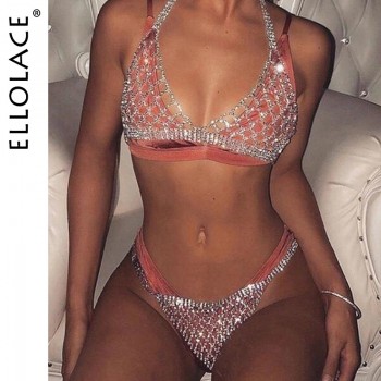 Sexy Rhinestone Crystal Bralette Lingerie Set Women's Underwear Jewelry for Lady Chain Bling Rhinestone Bra and Thong