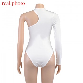 One Shoulder Sexy Backless Twist Bodysuits Women Long Sleeve Top Slim High Waist Bodysuit Black White