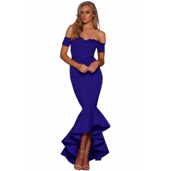 Burgundy Lace Trim Off Shoulder Mermaid Party Dress Black Blue
