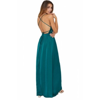 Emerald Sequined Silky Maxi Party Dress