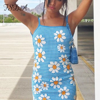  Blue Knitted Mini Backless Dress Women 2021 Sleeveless Beach Casual Off Shoulder Floral Sexy Party Bodycon 