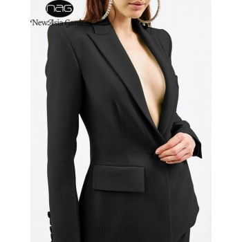 Blazer Women Long Sleeve Buttons Office Lady Blazer Coat Pockets 2 Layer Slim Fit Fashion Solid Color