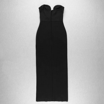 Strapless Backless Split Black Maxi Long Bodycon Bandage Dress 2021 Elegant Evening Party