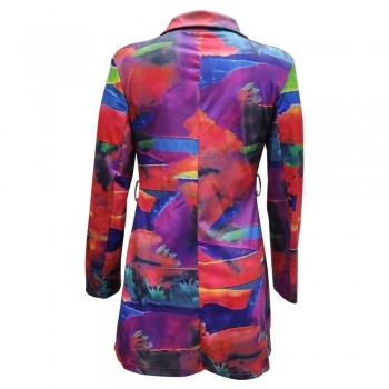 Notched long sleeve Graffiti print blazers vintage Office Lady Outfit High Street Coat