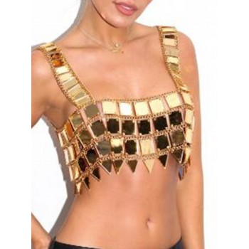 Sexy see through Metal sequin tank tops women 2022 summer Rave Outfit club party halter top 