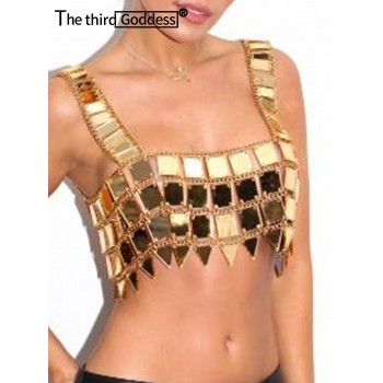 Sexy see through Metal sequin tank tops women 2022 summer Rave Outfit club party halter top 