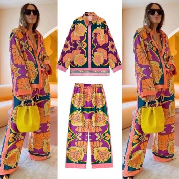 Print Elegant Women's Suit 2022 New Elastic Waist Straight 2 Piece set Suit Casual 