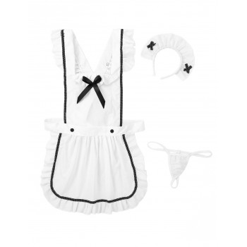 Lingerie Sexy hot Parties Maid Dress Up Retro Apron Kitchen Cooking Cleaning Dress Cosplay Sexy Costume with Thongs