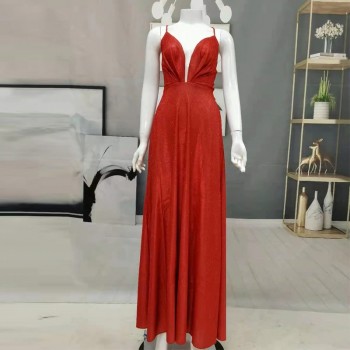 A-Line Spaghetti Straps Red Satin Prom Homecoming Dresses Robe Sparkly Floor Length Backless 