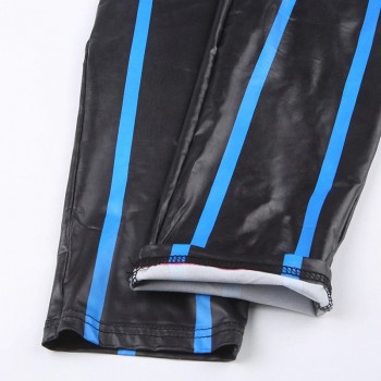 Print Zip Up Pencil Pant High Waist Skinny Casual Women Trouser Style Pleated Retro Streetwear Black/Blue