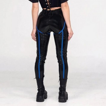 Print Zip Up Pencil Pant High Waist Skinny Casual Women Trouser Style Pleated Retro Streetwear Black/Blue