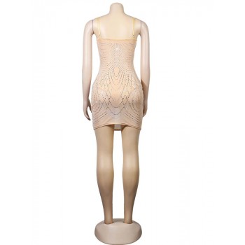 Chic Rhinestone Crystal Mesh Tassel Details Mini Dress New Womens Strap Skinny Birthday Clubwear