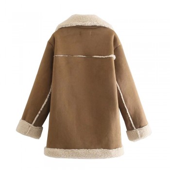 Winter Women Warm Faux Fur Fleece Coat Jacket Ladies Lamb Wool Thickened Brown