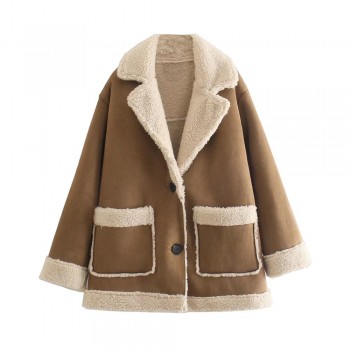Winter Women Warm Faux Fur Fleece Coat Jacket Ladies Lamb Wool Thickened Brown