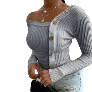  Elegant Knitted tops Long sleeve Cold Shoulder Women